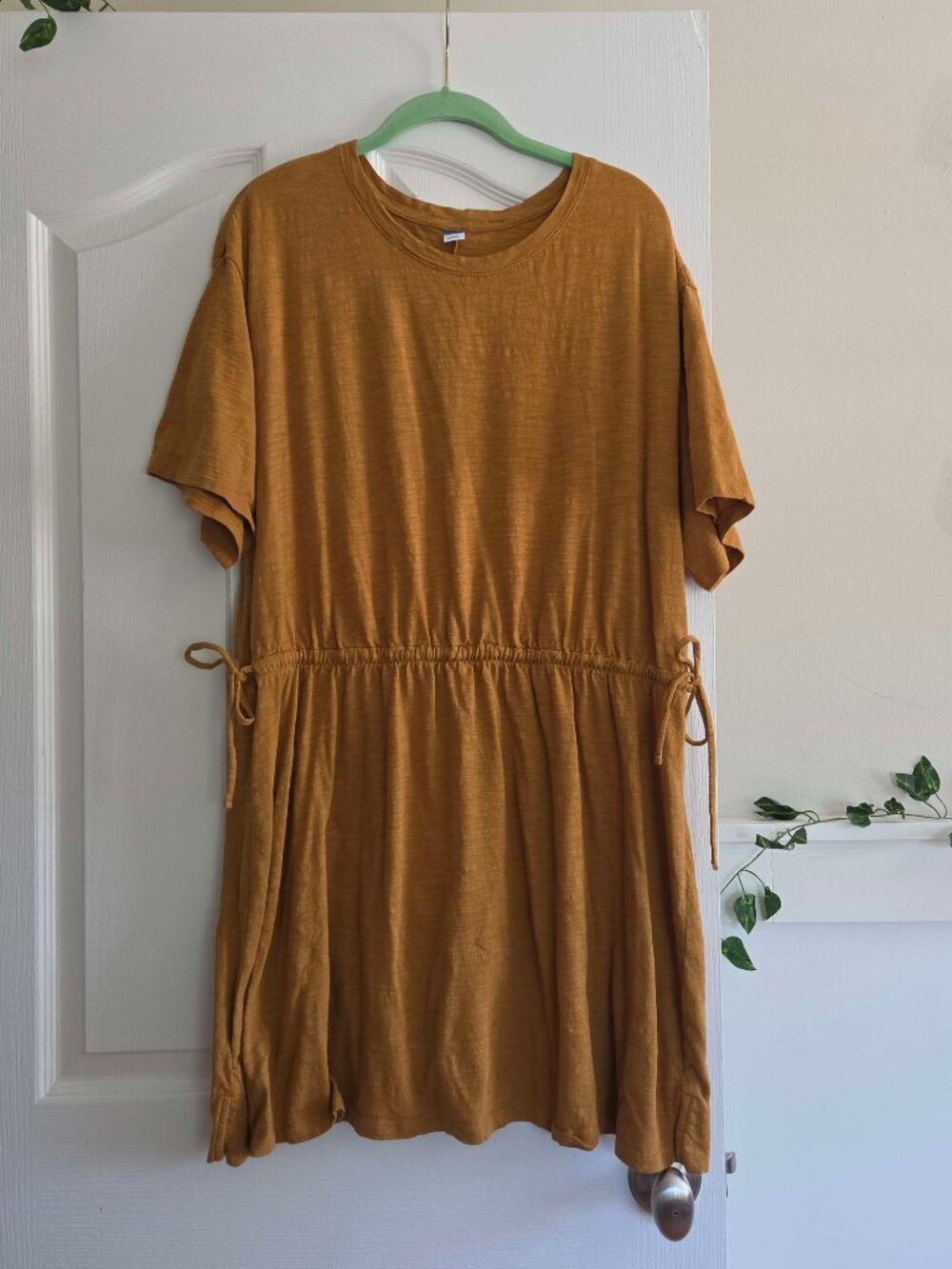 Old Navy Short Sleeve Side Tie T-shirt Mini Dress Golden Yellow Ocher Size XL